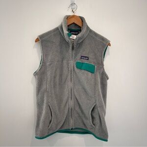 PATAGONIA Fleece Re-tool Vest in Gray with Turquoise Details | women’s large